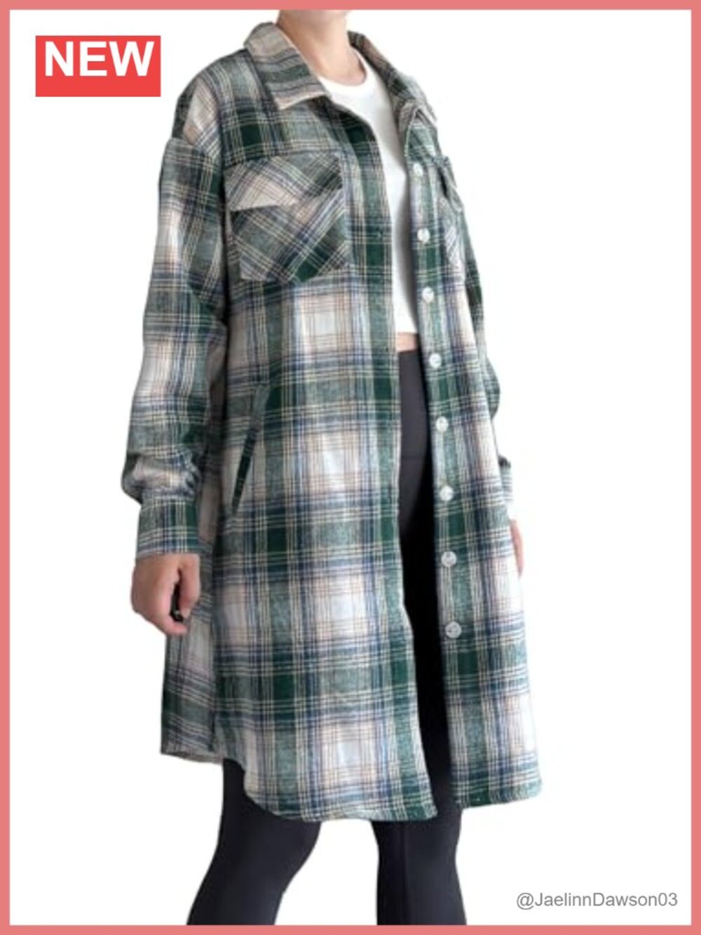 Plaid Flannel Shacket Button Down Shirt Jacket with Pockets